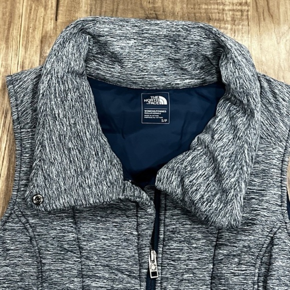 The North Face Vest Womens S Heather Blue Green Quilted Full Zip‎ Mock Neck Snap - Picture 4 of 6